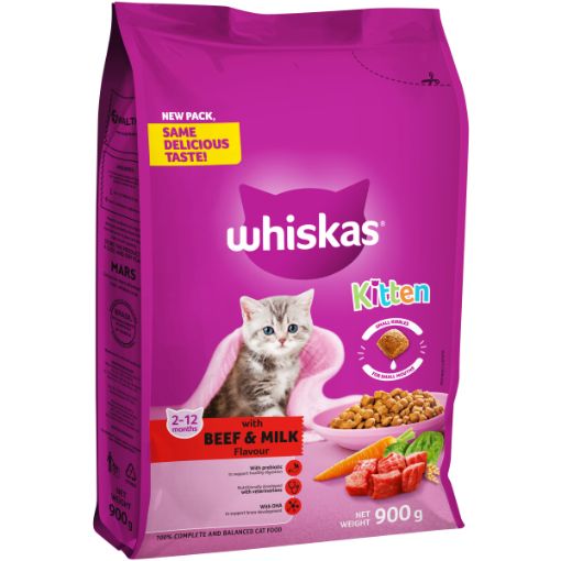 WHISKAS DRY KITTEN FOOD BEEF 900G